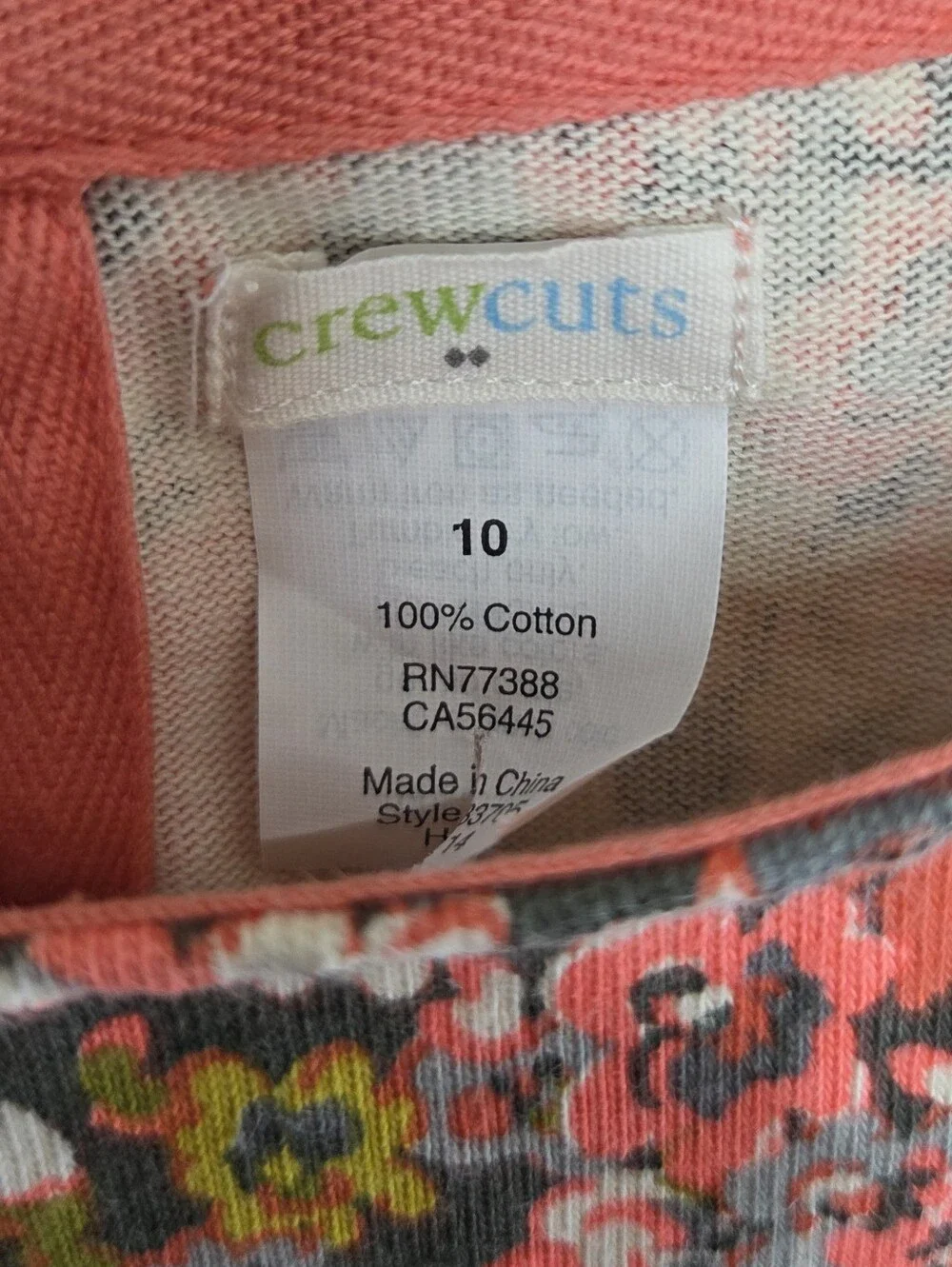 Crewcuts Factory Coral Floral Elbow Sleeve Dress Girls Size 10 Cotton Casual